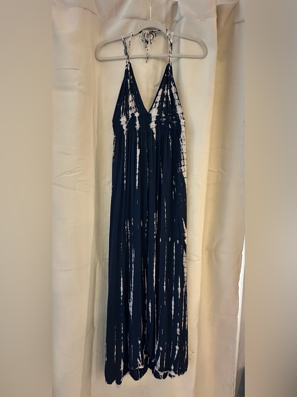 Promesa Navy Blue & White Tie-Dye Smocked Maxi Dress Size L - Picture 3 of 7